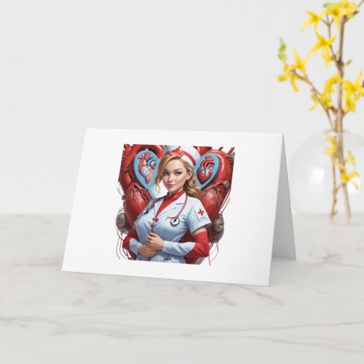 Hart & Genezing – Verpleegster met anatomisch hart Kaart (Gele Bloem)