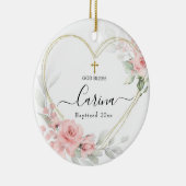 Hart Geometrisch Blush Roze Bloemen Gedoopt Keramisch Ornament (Rechts)