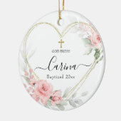 Hart Geometrisch Blush Roze Bloemen Gedoopt Keramisch Ornament (Links)