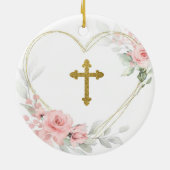 Hart Geometrisch Blush Roze Bloemen Gedoopt Keramisch Ornament (Achterkant)