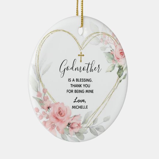 Hart Geometrische Blush Roze Bloemen Godmother Keramisch Ornament (Rechts)
