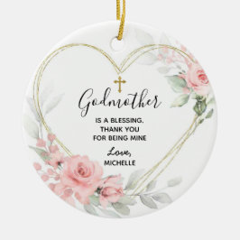 Hart Geometrische Blush Roze Bloemen Godmother Keramisch Ornament