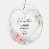 Hart Geometrische Blush Roze Bloemen Godmother Keramisch Ornament (Links)