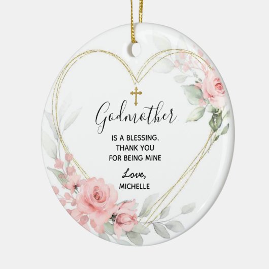 Hart Geometrische Blush Roze Bloemen Godmother Keramisch Ornament (Links)