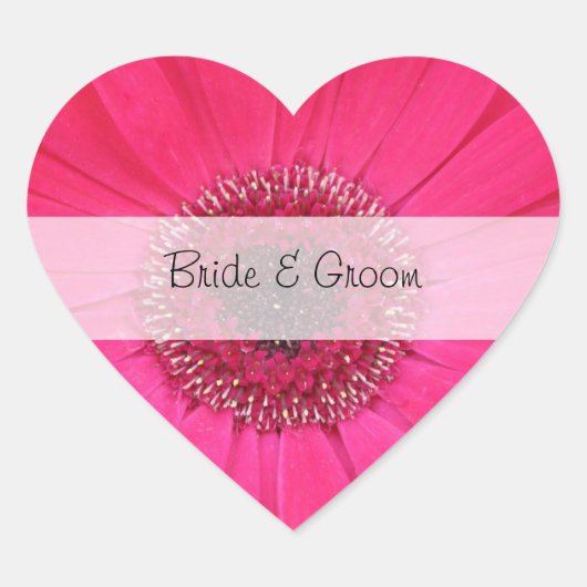 Hart Gepersonaliseerd Trouwstickers — Roze Gerbera Sticker (Voorkant)