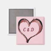 Hart geschetst met persoonlijke Initialen op Roze Magneet (Voorkant / Achterkant)