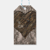 Hart Gesneden Boom Boomstam Bark Rustieke Bruiloft Cadeaulabel (Voorkant)