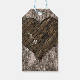 Hart Gesneden Boom Boomstam Bark Rustieke Bruiloft Cadeaulabel