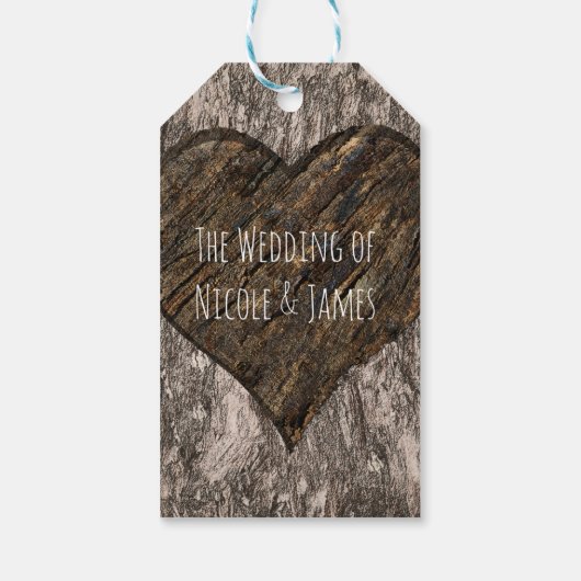 Hart Gesneden Boom Boomstam Bark Rustieke Bruiloft Cadeaulabel (Achterkant)
