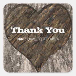 Hart Gesneden Boom Trunk Bark Rustieke bruiloft gu Vierkante Sticker