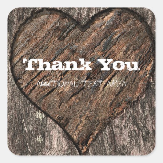 Hart Gesneden Boom Trunk Bark Rustieke bruiloft gu Vierkante Sticker (Voorkant)