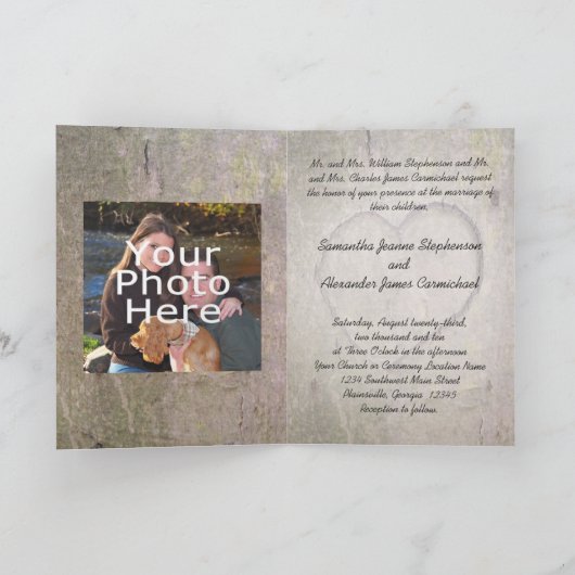 Hart Gesneden in Boom Bruiloft Uitnodiging Kaart (Binnen)