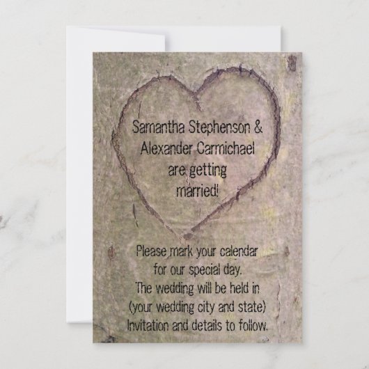 Hart gesneden in boom, Sla de datum op Save The Date (Achterkant)