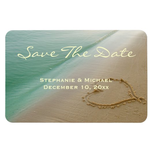 Hart gesneden in het zand "Save the Date" magneet (Horizontaal)