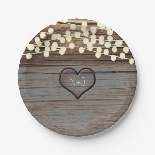 Hart gesneden in hout rustiek Western Papieren Bordje (Voorkant)