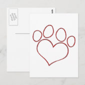 Hart, gesponnen poot afdrukken van dog-kattenpuppy briefkaart (Voorkant / Achterkant)
