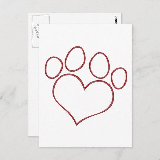 Hart, gesponnen poot afdrukken van dog-kattenpuppy briefkaart (Voorkant / Achterkant)