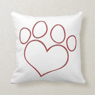 Hart, gesponnen poot afdrukken van dog-kattenpuppy kussen