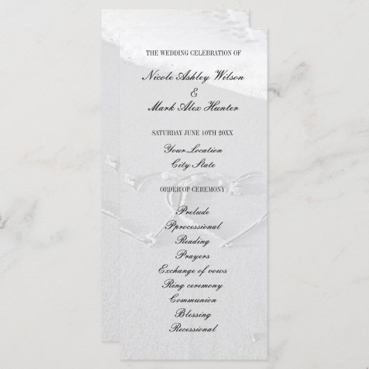 Hart getekend in strand zand huwelijksceremonie pr programmakaart (Voorkant / Achterkant)