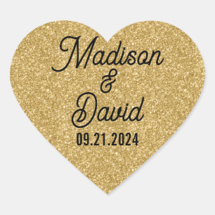 Hart Gevormd Goud Glitter Bruiloft Sticker