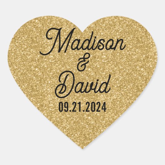 Hart Gevormd Goud Glitter Bruiloft Sticker (Voorkant)