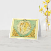 Hart Gevormde Wereldkaart Lege Notecard Kaart (Gele Bloem)