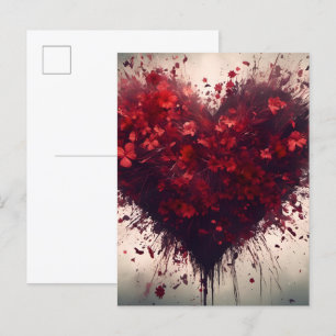 Hart gevuld met barstende rode bloemen briefkaart