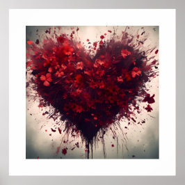 Hart gevuld met barstende rode bloemen poster