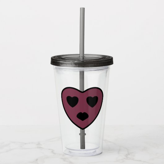 Hart Gezicht Pruilen Acryl Drinkbeker (Voorkant)