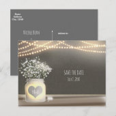Hart Ggloed Mason Jar & Baby's Breath Wedding Aankondigingskaart (Voorkant / Achterkant)