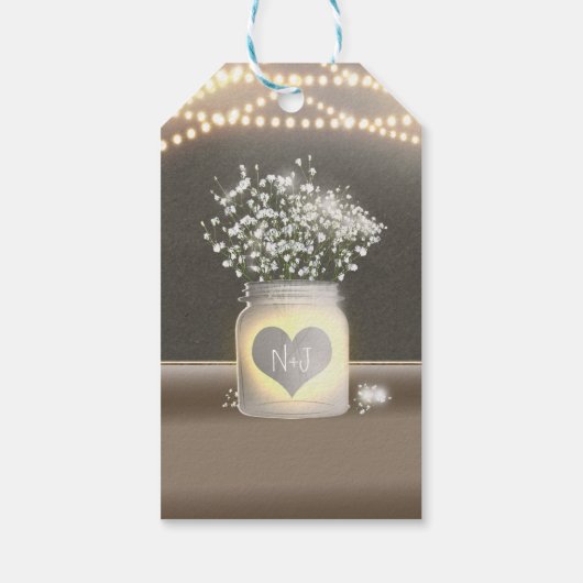 Hart Ggloed Mason Jar & Baby's Breath Wedding Cadeaulabel (Achterkant)