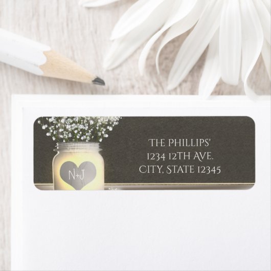 Hart Ggloed Mason Jar & Baby's Breath Wedding Etiket (Insitu)