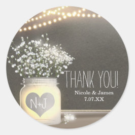 Hart Ggloed Mason Jar & Baby's Breath Wedding Ronde Sticker