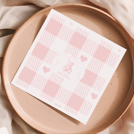 Hart Gingham Franse Teddydbeer Baby Shower Servet