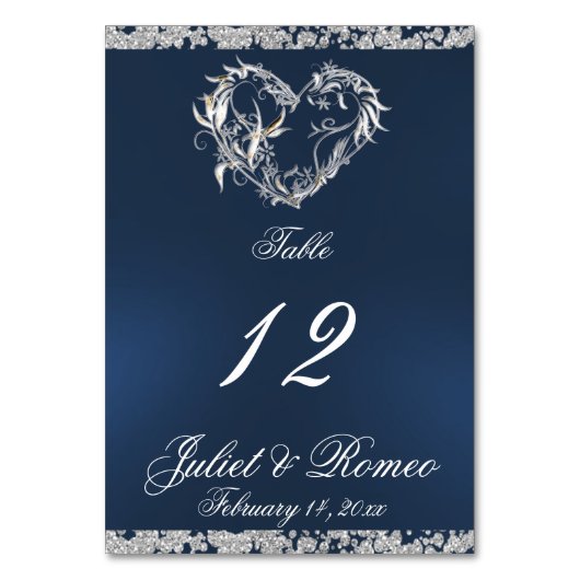 Hart & Glitter - Blauw Tafelnummer (Voorkant)