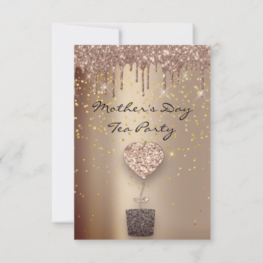 Hart Glitter Druppels Roze Moederdag Theepartij Kaart (Achterkant)
