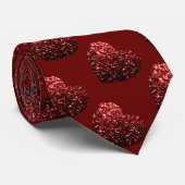 Hart glitter fonkelt patroon donkerrood 2 kanten stropdas (Opgerold)