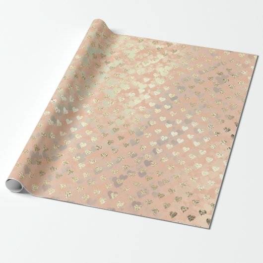 Hart Glitter roze Rose Gold Crystals Blush Glam Cadeaupapier (Uitgerold)