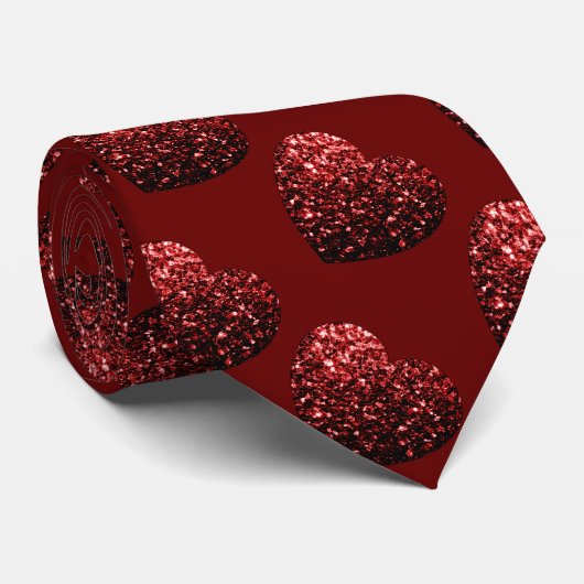 Hart glitter speurt patroon donkerrode Valentijnse Stropdas (Opgerold)