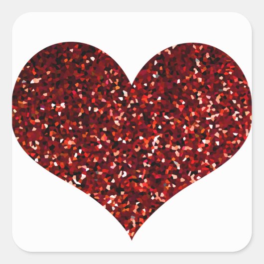 Hart Glitterig Rood Glitter Glans Patroon Bruiloft Vierkante Sticker (Voorkant)