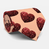 Hart glitters patroon rood perzik Valentijn 2 zijd Stropdas (Opgerold)