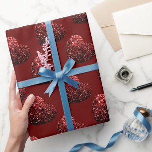 Hart glittersparels patroon donkerrood Valentijn Cadeaupapier