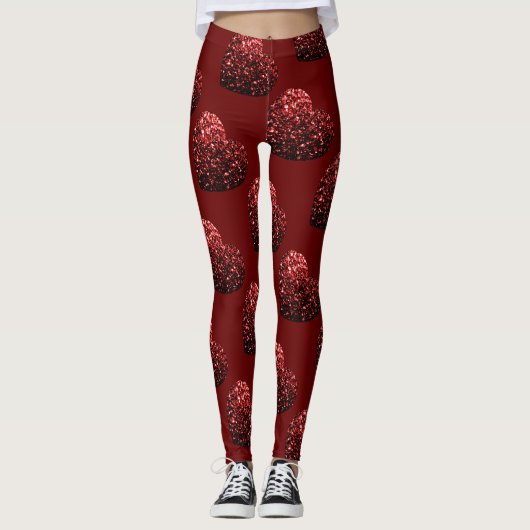 Hart glittersparels patroon donkerrood Valentijn Leggings (Voorkant)
