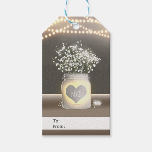 Hart Glowing Metselwerk Pot & Baby's Breath Bruilo Cadeaulabel (Voorkant)