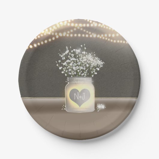 Hart Glowing Metselwerk Pot & Baby's Breath Bruilo Papieren Bordje (Voorkant)