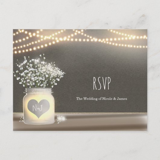 Hart Glowing Metselwerk Pot & Baby's Breath RSVP Uitnodiging Briefkaart (Voorkant)