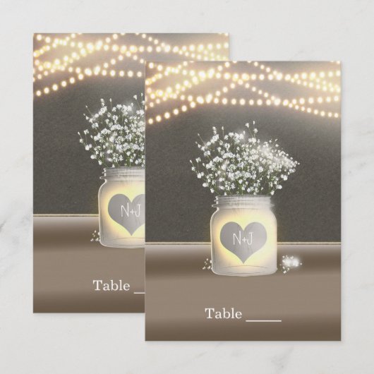 Hart Glowing Metselwerk Pot & Baby's Breath Tafel Kaart (Voorkant / Achterkant)