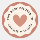 Hart golvende rand terracotta crème bibliotheek bo ronde sticker (Voorkant)