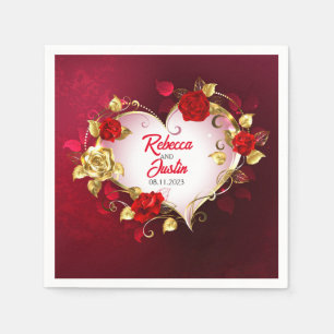 Hart Goud Rood Bloemen Modern Boho Servet