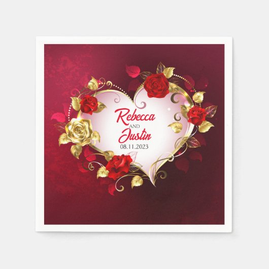 Hart Goud Rood Bloemen Modern Boho Servet (Voorkant)